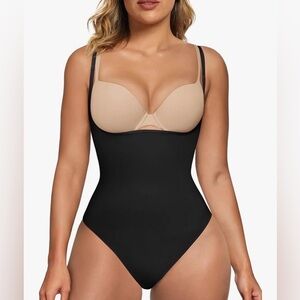 SHAPERX - Open Bust Shapewear Tummy Control Bodysuit - L/XL - Black